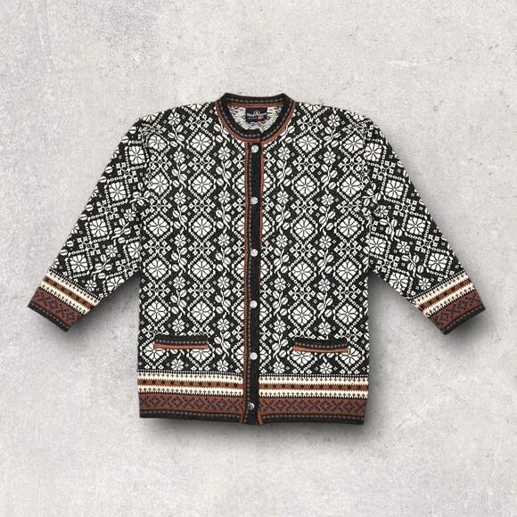 ★ Skjaeveland of Norway Geometric Fair Isle Knit Button Up Cardigan Sweater ★ - Picture 2 of 8